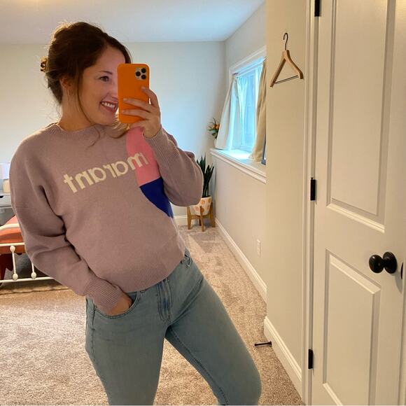 Isabel Marant Etoile Purple Pink Logo Intarsia Cotton Wool Sweater 38 Medium - Picture 2 of 16